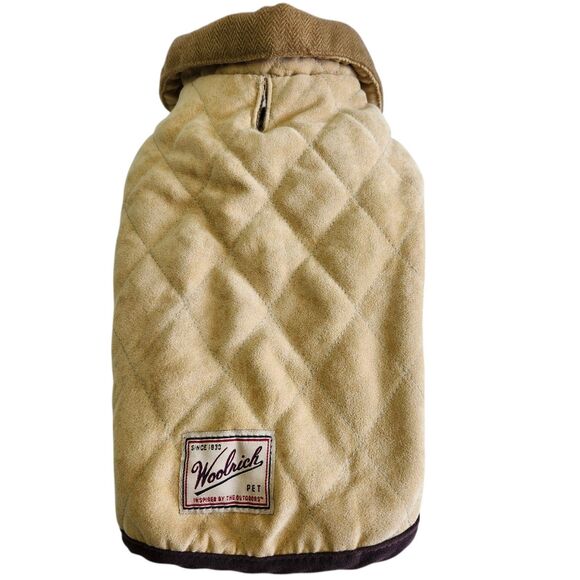 Woolrich Pet Jacket 12" Tan Beige Hook and Loop Closure Collared Quilted Casual - Picture 2 of 7